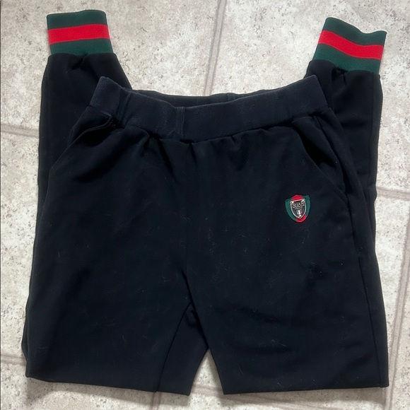 Gucci Pants - Gucci Black Track Pants with Red & Green Stripe Cuffs
